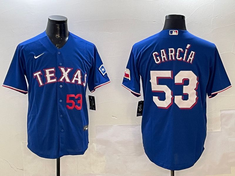 Men Texas Rangers 53 Garcia Blue Game 2025 Nike MLB Jersey style 2